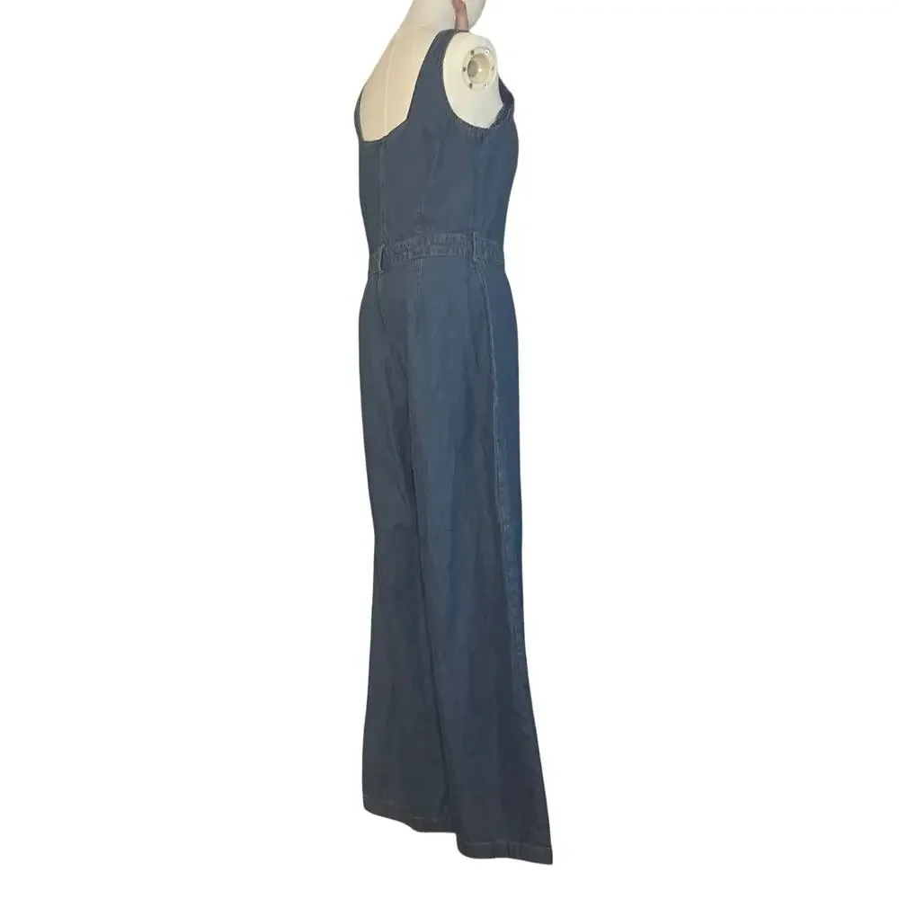 Sincerely Jules Denim Jumpsuit Blue L Wide Leg Button Front Y2K - Picture 12 of 16